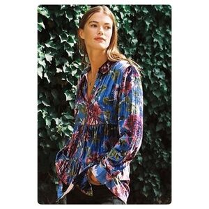 Maeve by Anthropologie Reverie Tiered Velvet Top Size XS Floral Boho Flowy